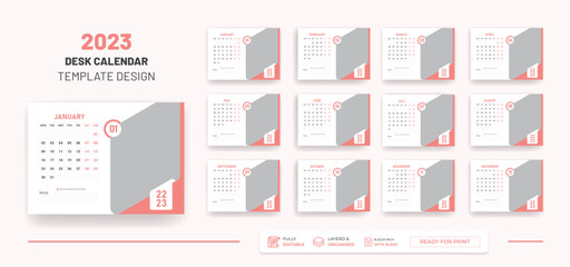 2023 Desk Calendar Or  Monthly & Weekly Schedule Modern Colorful Corporate 2023 Design Template.