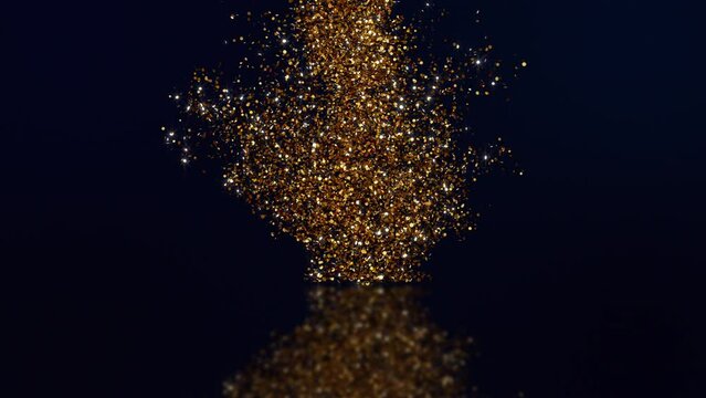 2024 new year numbers in gold particles. The appearance of sparkling numbers in a golden whirlwind.