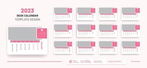 2023 Desk Calendar Or  Monthly & Weekly Schedule Modern Colorful Corporate 2023 Design Template.