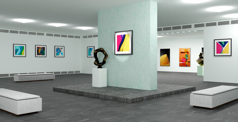 3D illustration with an art gallery