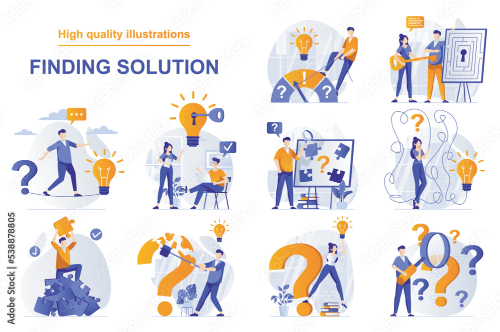 Leinwandbilder finding solution web concept with people scenes set in flat style. bundle of brainstorming, human cr