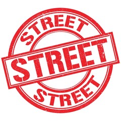 STREET text written on red stamp sign