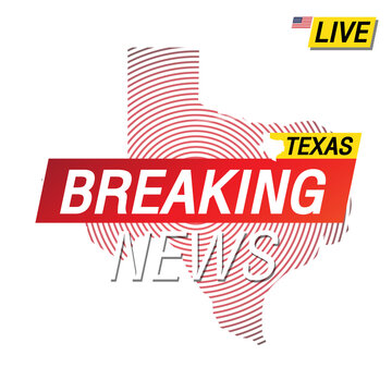 Breaking news. United states of America  Texas and map on image illustration.