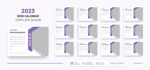 2023 Desk Calendar Or  Monthly & Weekly Schedule Modern Colorful Corporate 2023 Design Template.