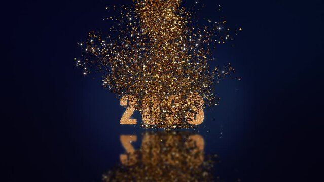 2024 new year numbers in gold particles. 
Change of date under the golden swirl