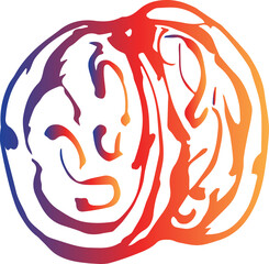 Hand drawn isolated ink gradient walnut. PNG illustration