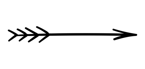 Hand painted bow arrow. Stylish UI and UX for website, interface for page. Sticker for social networks and instant messengers. Weapon inventory, symbol of Middle Ages. Cartoon flat vector illustration