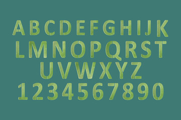 grunge green alphabet and number paper cut on dark green background ,easily remove background with selection tool