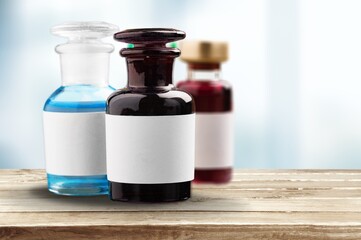 Chemical glass laboratory bottle with label