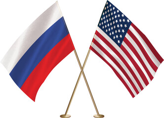 Russia,US flag together.American,Russian waving flag together