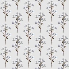 GREY VECTOR SEAMLESS BACKGROUND WITH LIGHT BLUE FORGET-ME-NOT WILDFLOWERS