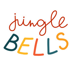 Jingle bells. Cute isolated vector lettering from famous song for popular holiday. Handwritten congratulation with Christmas. Calligraphic phrase for posters, greeting card, print, banner, sticker.
