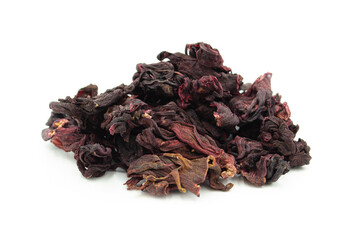 Dried hibiscus flowers isolated on white background.