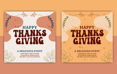 Happy Thanks Giving Day post Template, set of thanksgiving Social Media Post Designs, pumpkin illustration card, Trendy set of vector cards, 
Thanksgiving Cards Collection