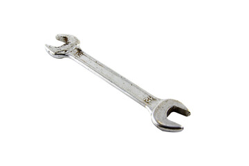 Wrench, a tool for tightening nuts, old, rusted isolated on white background.