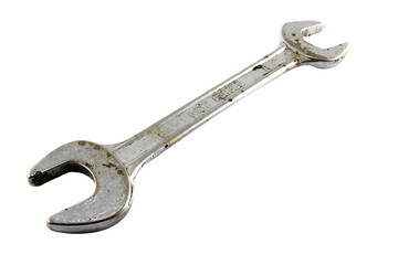 Wrench, a tool for tightening nuts, old, rusted isolated on white background.
