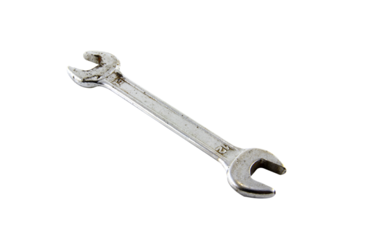 Wrench, a tool for tightening nuts, old, rusted isolated on white background.