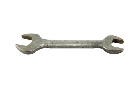 Wrench, a tool for tightening nuts, old, rusted isolated on white background.