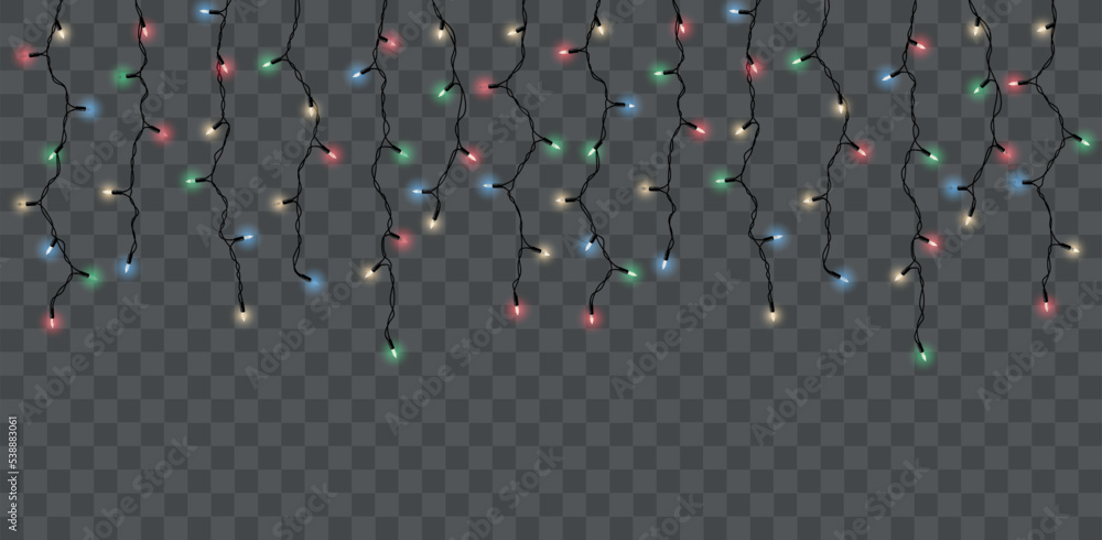 Canvas Prints vector decorative horizontal border with hanging christmas light chains on dark background
