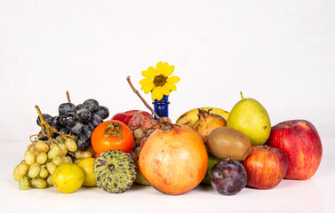 Isolated fresh and healthy fruits on white banner background