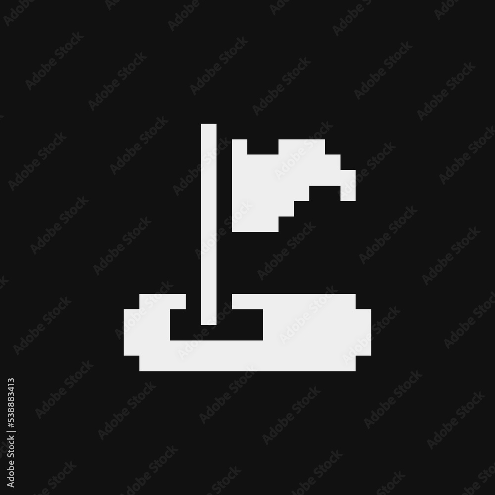 Poster flag in hole icon. pixel art flat style. web design, mobile app. 1-bit sprite. game assets. isolated