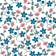Seamless pattern with wild flowers in pastel colors. Summer floral background