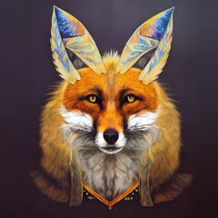 Obraz premium Red tribal fox portrait. Vintage hand drawn illustration for t-shirt, poster, clothes.