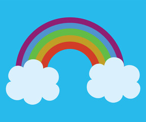picture of rainbow and two clouds on blue background
