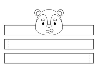 Printable opossum paper crown. Diy cut party ribbon template for birthday, Christmas, baby shower. Fun accessory for entertainment. Print, color, cut and glue. Vector stock illustration