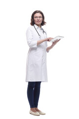 female doctor with a digital tablet. isolated on a white