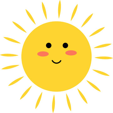 Sun - vector icon. Cute yellow sun with happy face. Emoji. Summer emoticon