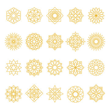 Abstract oriental muslim arabic golden framed. Traditional ornamental arabic luxury frames set