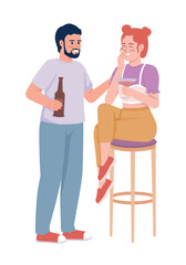 Date at bar semi flat color vector characters. Editable figures. Full body people on white. Couple talking and laughing simple cartoon style illustration for web graphic design and animation