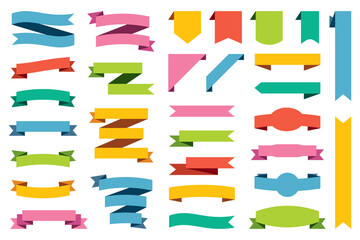 Colorful ribbon tags set. Label banners template. Scroll paper decorations for shopping sale tag