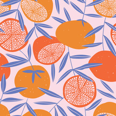 Tropical seamless pattern with grapefruit in pop art colors. Fruit repeated texture. Vector bright citrus print for fabric or wallpaper. 