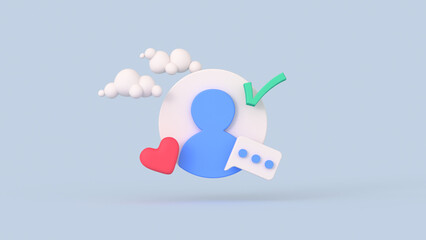 Minimal social networks user profile icon 3D render illustration