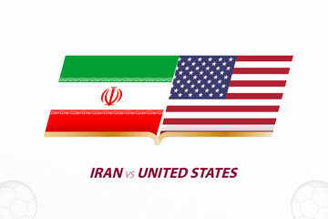 Iran vs United States in Football Competition, Group A. Versus icon on Football background.