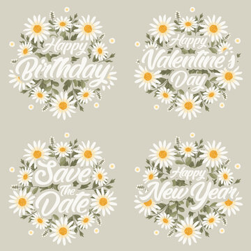 Vector white daisy flower greeting card and invitation template for birthday or valentine day and happy new year.