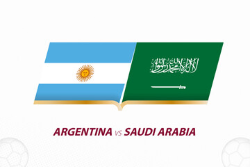 Argentina vs Saudi Arabia in Football Competition, Group A. Versus icon on Football background.