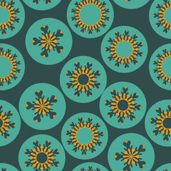 Fototapeta premium Seamless pattern with geometric aboriginal ornament. Ethnic tribal rounded color background. Afican, australian motiph. Dots painting. Vector illustration, template design for cloth, card, fabric