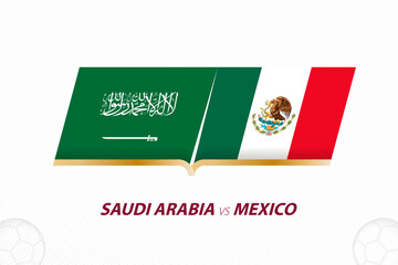 Saudi Arabia vs Mexico in Football Competition, Group A. Versus icon on Football background.