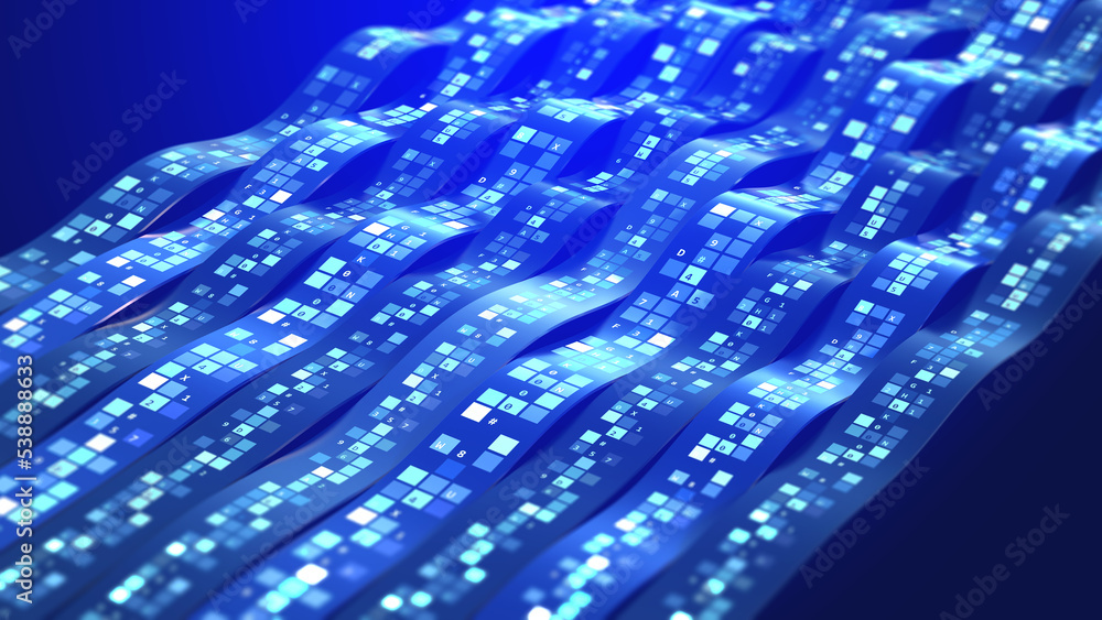 Aufkleber Data flow code element. Random selection of digital games. 3d illustration of big data cyber waves