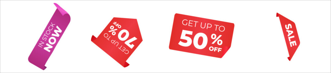 Red scroll banners with big sale text. Set ribbon banner. Ribbon sale banners isolated. set of banner elements for website. Best choice 3d ribbon banners