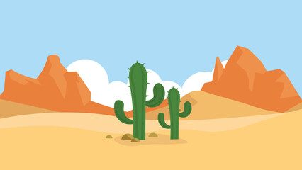 Two cacti in the canyon, illustration