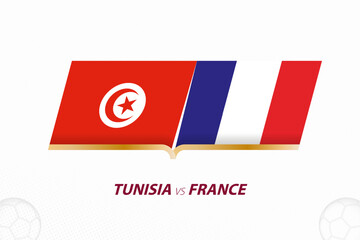 Tunisia vs France in Football Competition, Group A. Versus icon on Football background.