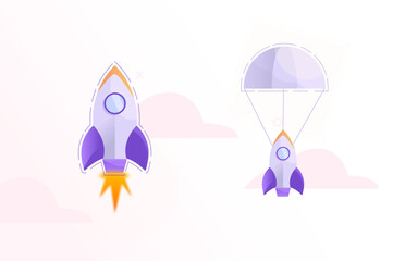 Rising rocket and falling with parachute , illustrated with Modern vector style  