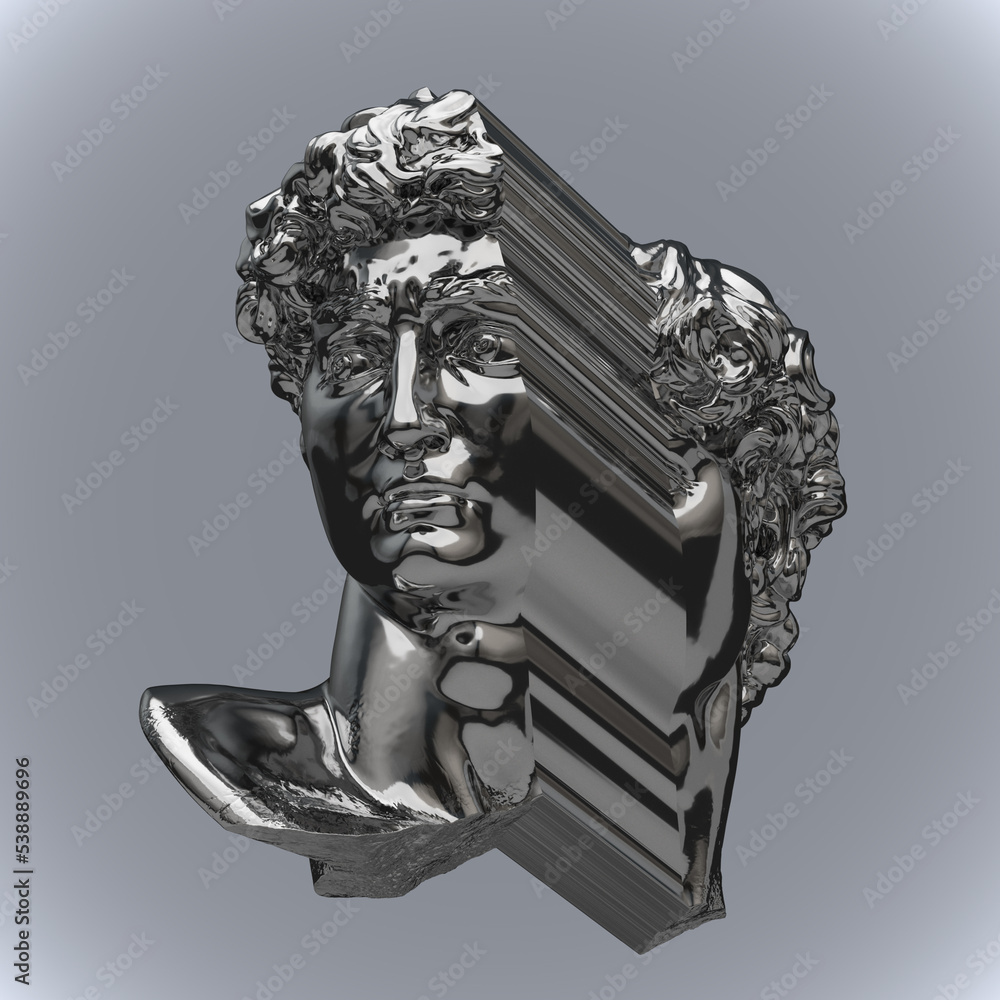 Aufkleber abstract illustration from 3d rendering of glitch pixel stretch deformed classical head sculpture in
