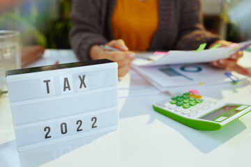 Fototapeta premium tax time. accountant woman working with documents