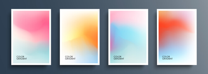 Light color gradients. Set of abstract multicolored backgrounds. Soft color templates collection for brochures, posters, flyers and covers. Vector illustration.