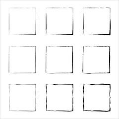 Hand drawn frames. Vector black painted squares. Grunge style set of square shapes. Vector black painted squares. Dirty grunge design frames